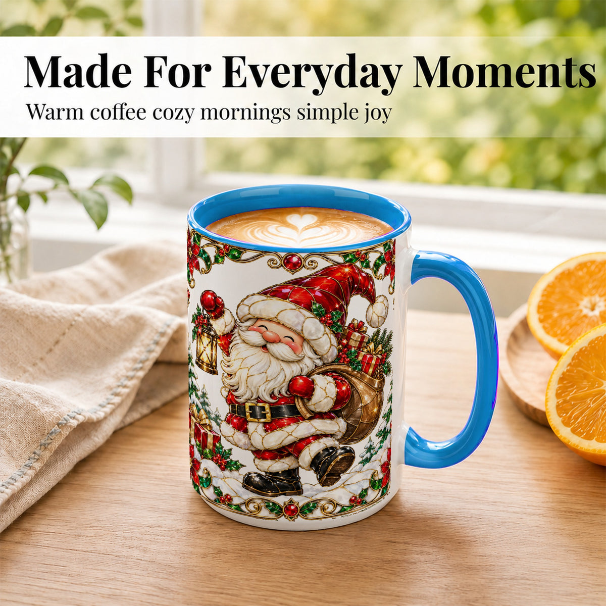 #pl[15oz|Blue] Santa Claus Coffee Mug, Christmas Santa Mug, Ceramic Cup