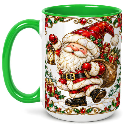 #pl[15oz|Green] Santa Claus Coffee Mug, Christmas Santa Mug, Ceramic Cup
