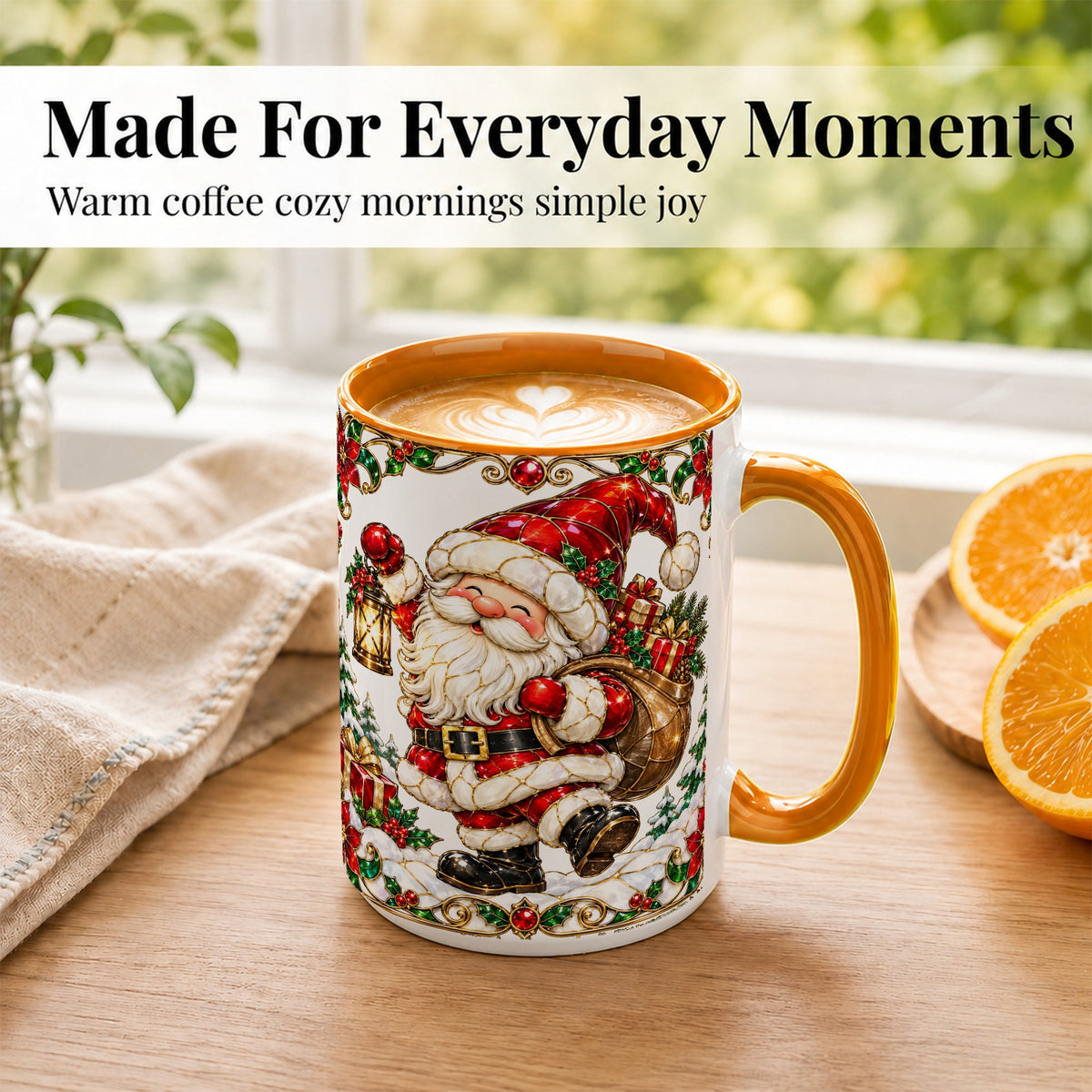#pl[15oz|Orange] Santa Claus Coffee Mug, Christmas Santa Mug, Ceramic Cup