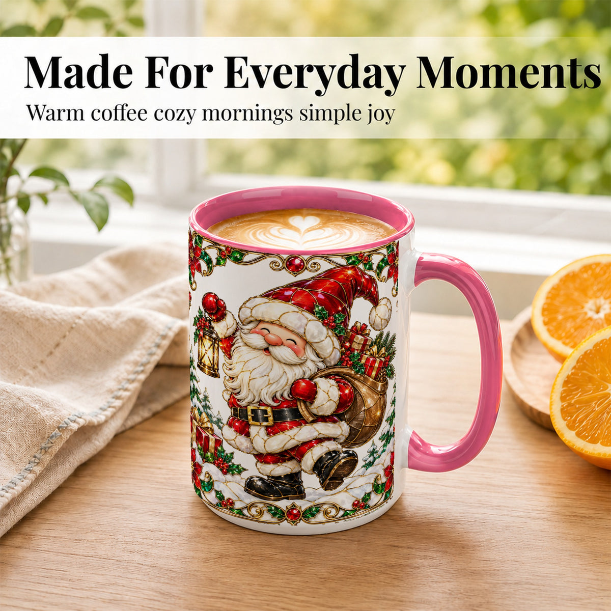 #pl[15oz|Pink] Santa Claus Coffee Mug, Christmas Santa Mug, Ceramic Cup