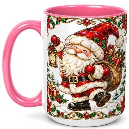 #pl[15oz|Pink] Santa Claus Coffee Mug, Christmas Santa Mug, Ceramic Cup