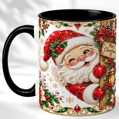 #pl[11oz|Black] Peeking Santa Coffee Mug, Merry Christmas Mug, Ceramic Cup