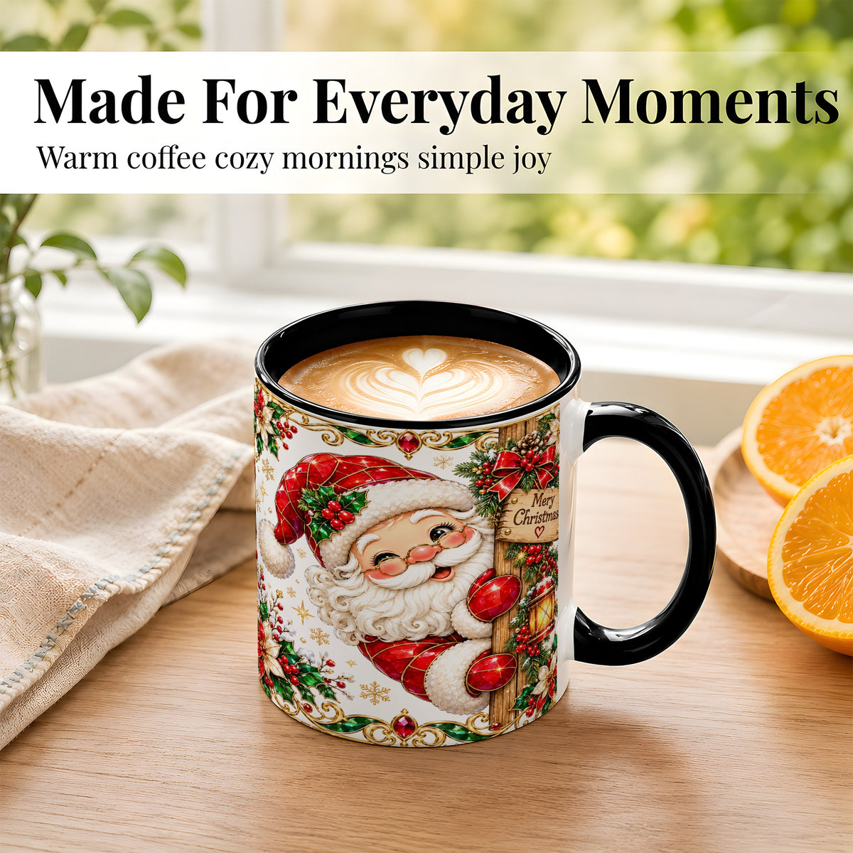 #pl[11oz|Black] Peeking Santa Coffee Mug, Merry Christmas Mug, Ceramic Cup