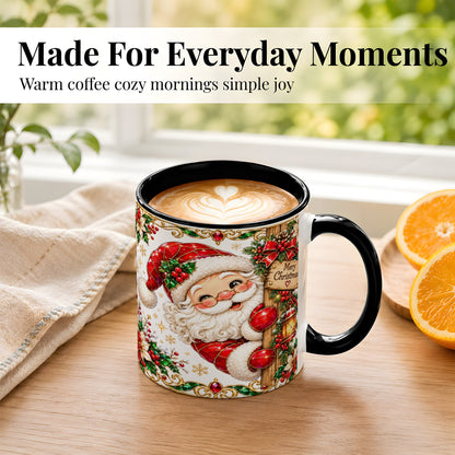 #pl[11oz|Black] Peeking Santa Coffee Mug, Merry Christmas Mug, Ceramic Cup