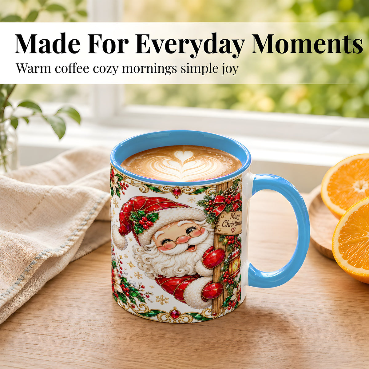 #pl[11oz|Blue] Peeking Santa Coffee Mug, Merry Christmas Mug, Ceramic Cup