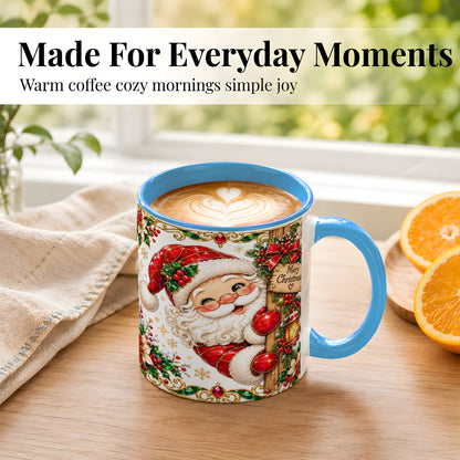 #pl[11oz|Blue] Peeking Santa Coffee Mug, Merry Christmas Mug, Ceramic Cup