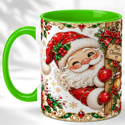 #pl[11oz|Green] Peeking Santa Coffee Mug, Merry Christmas Mug, Ceramic Cup