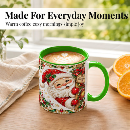 #pl[11oz|Green] Peeking Santa Coffee Mug, Merry Christmas Mug, Ceramic Cup