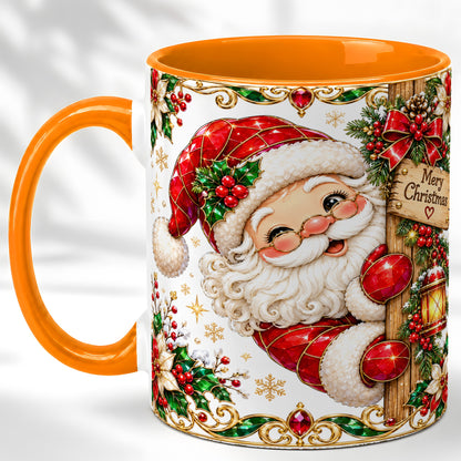 #pl[11oz|Orange] Peeking Santa Coffee Mug, Merry Christmas Mug, Ceramic Cup