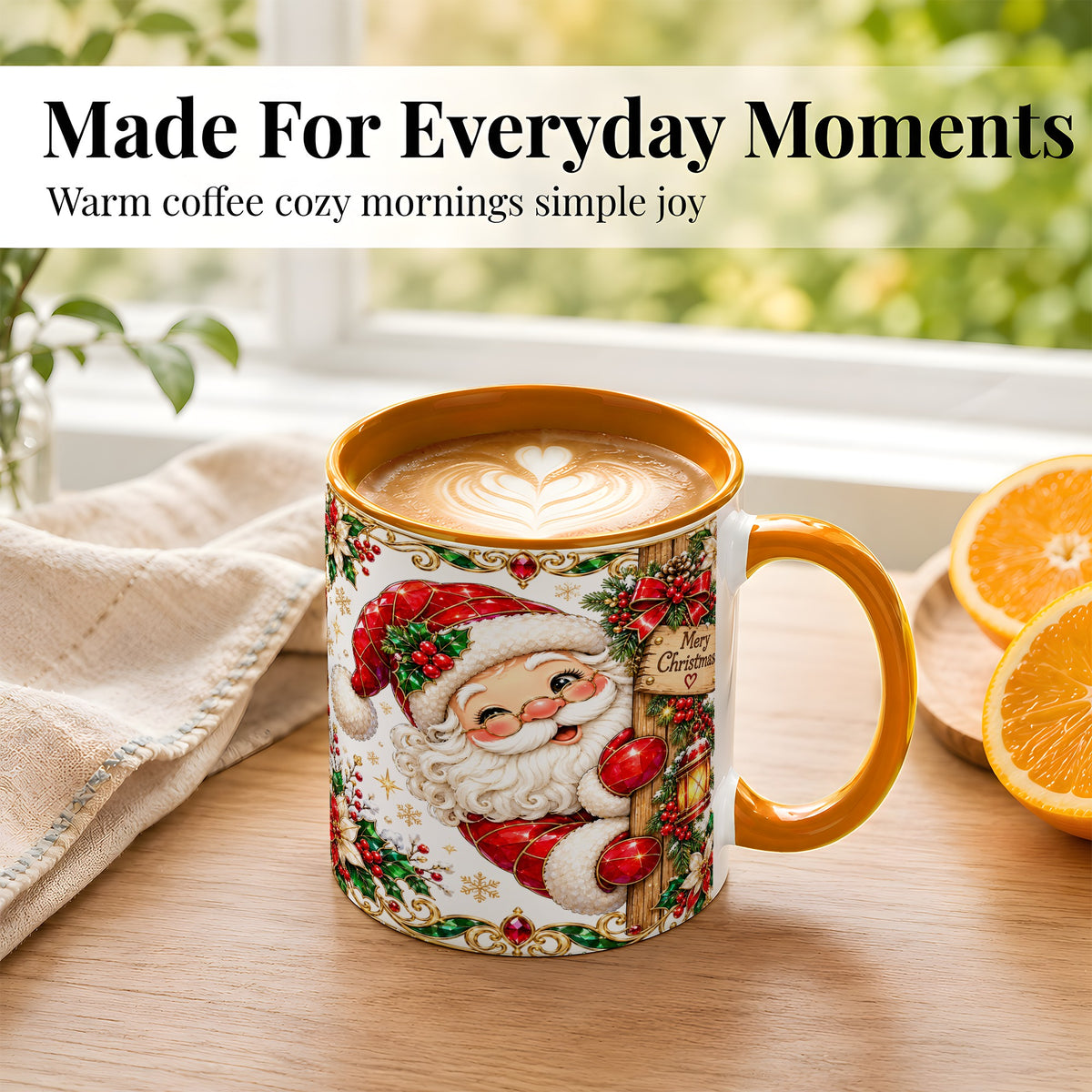 #pl[11oz|Orange] Peeking Santa Coffee Mug, Merry Christmas Mug, Ceramic Cup