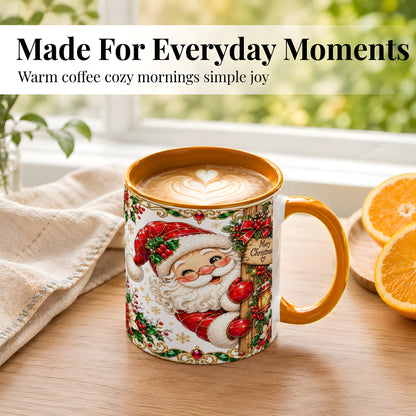 #pl[11oz|Orange] Peeking Santa Coffee Mug, Merry Christmas Mug, Ceramic Cup