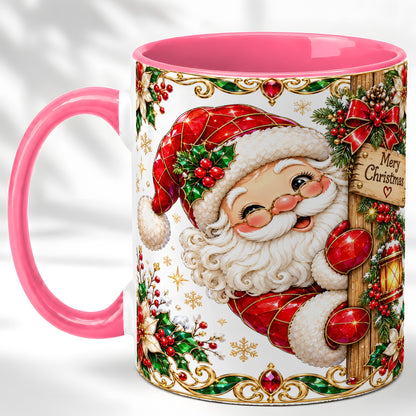 #pl[11oz|Pink] Peeking Santa Coffee Mug, Merry Christmas Mug, Ceramic Cup
