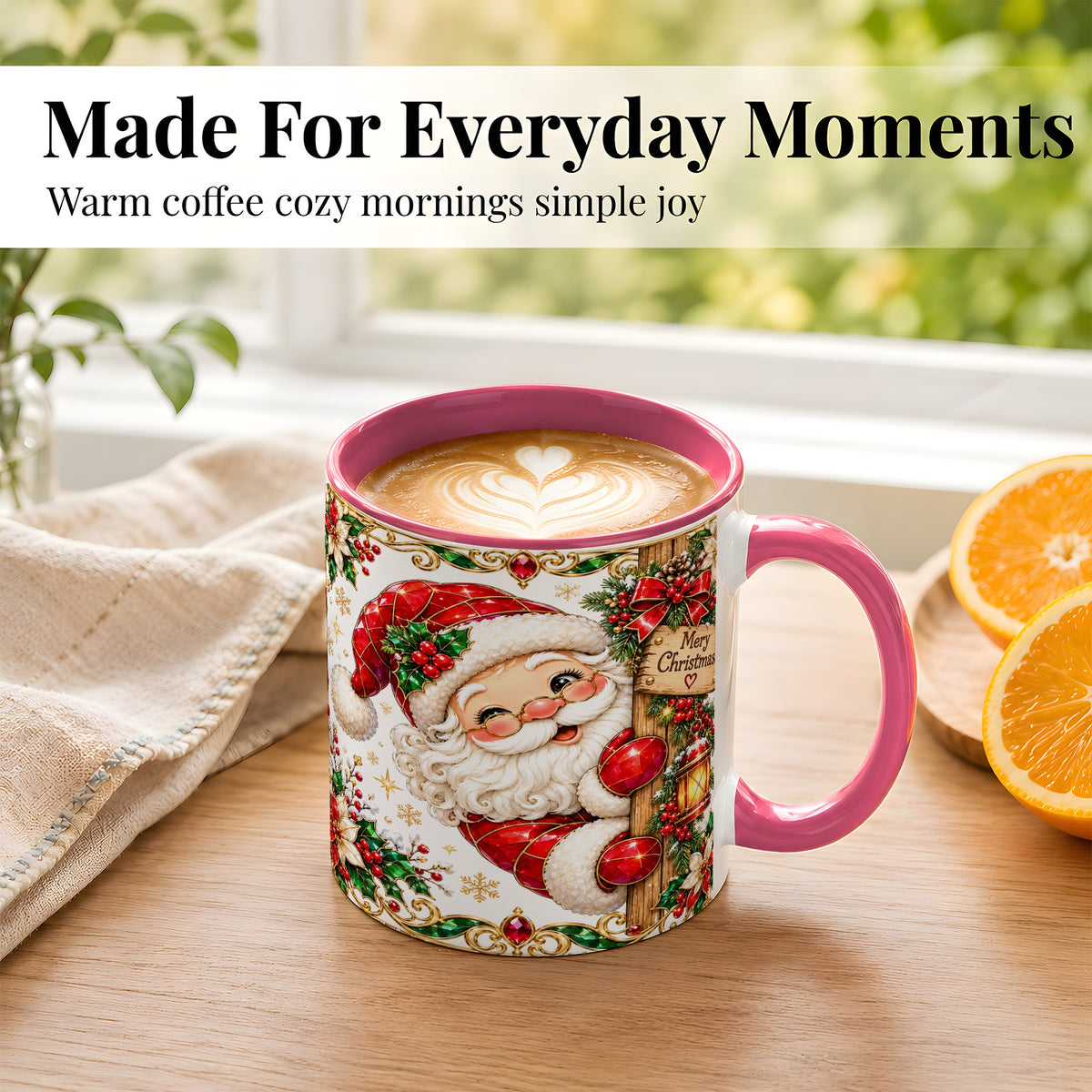 #pl[11oz|Pink] Peeking Santa Coffee Mug, Merry Christmas Mug, Ceramic Cup