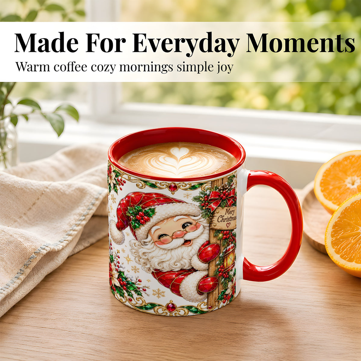 #pl[11oz|Red] Peeking Santa Coffee Mug, Merry Christmas Mug, Ceramic Cup