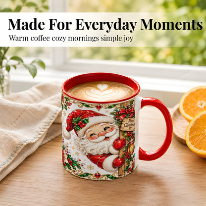 #pl[11oz|Red] Peeking Santa Coffee Mug, Merry Christmas Mug, Ceramic Cup