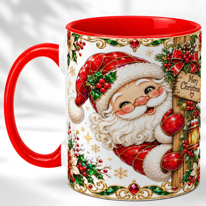 Peeking Santa Coffee Mug, Merry Christmas Mug, Ceramic Cup