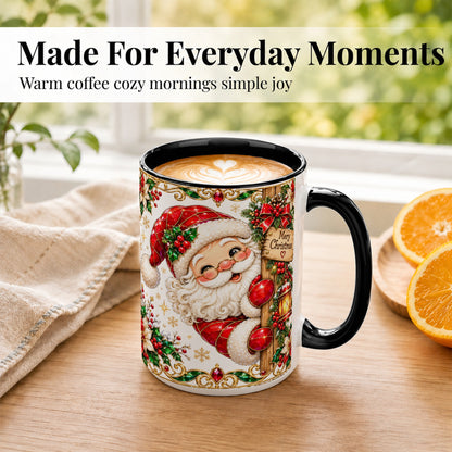 #pl[15oz|Black] Peeking Santa Coffee Mug, Merry Christmas Mug, Ceramic Cup