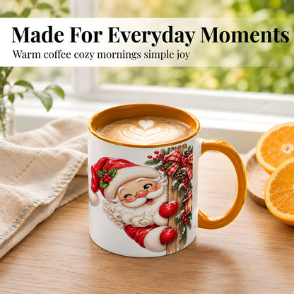 #pl[11oz|Orange] Peeking Santa Coffee Mug, Rustic Christmas Mug, Ceramic Cup