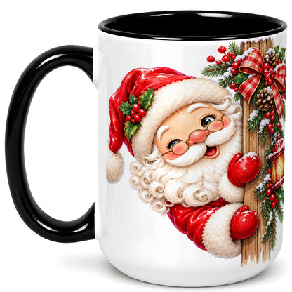 #pl[15oz|Black] Peeking Santa Coffee Mug, Rustic Christmas Mug, Ceramic Cup