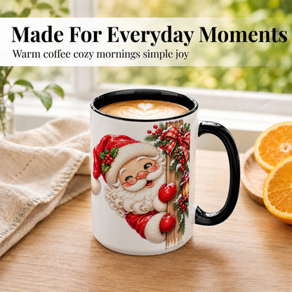 #pl[15oz|Black] Peeking Santa Coffee Mug, Rustic Christmas Mug, Ceramic Cup