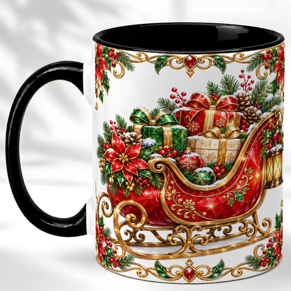 #pl[11oz|Black] Christmas Sleigh Coffee Mug, Jeweled Holiday Mug, Ceramic Cup
