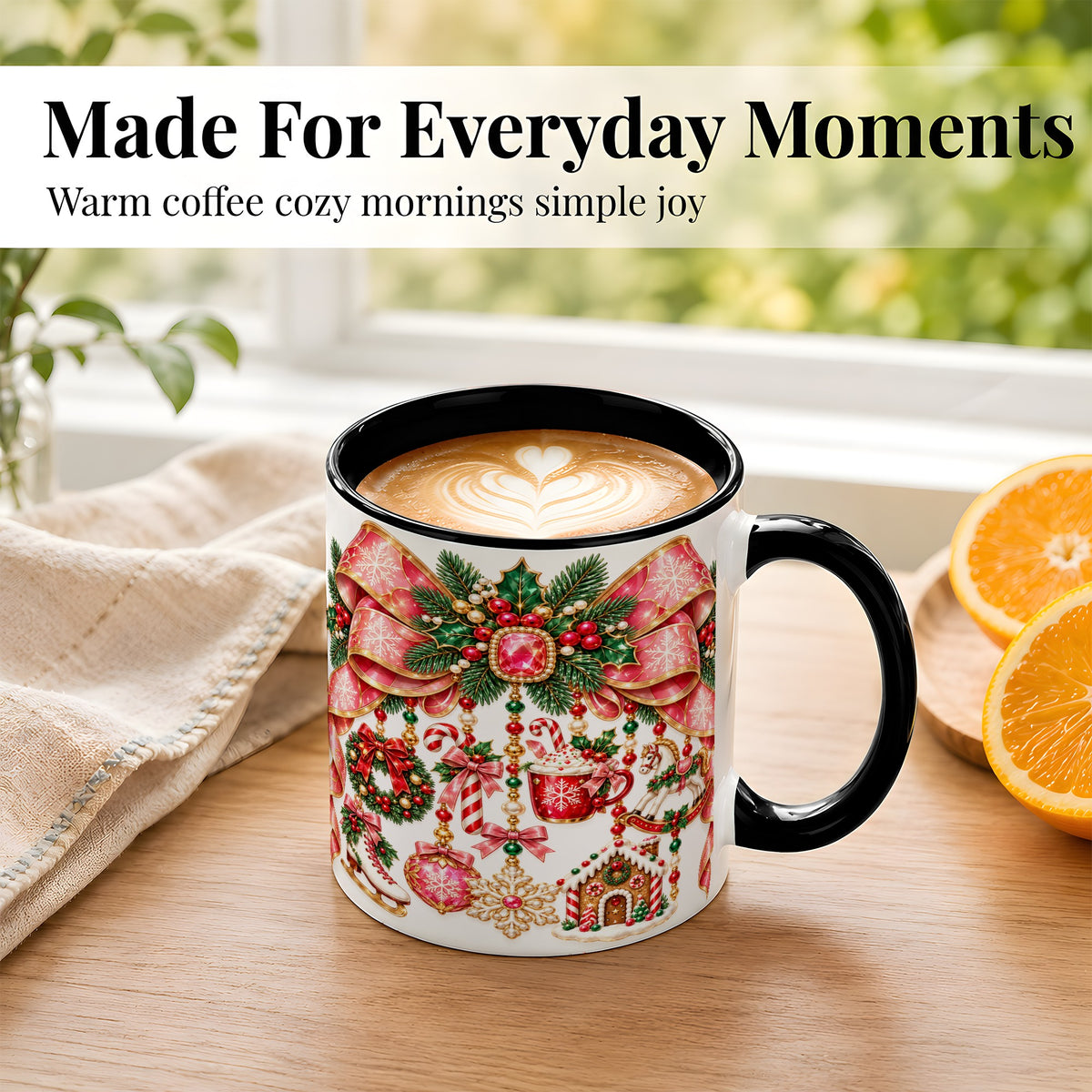 #pl[11oz|Black] Christmas Ribbon Coffee Mug, Hanging Ornament Mug, Ceramic Cup