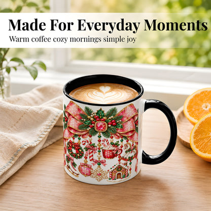 #pl[11oz|Black] Christmas Ribbon Coffee Mug, Hanging Ornament Mug, Ceramic Cup