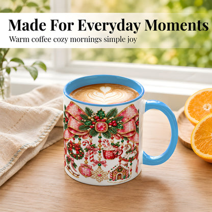#pl[11oz|Blue] Christmas Ribbon Coffee Mug, Hanging Ornament Mug, Ceramic Cup