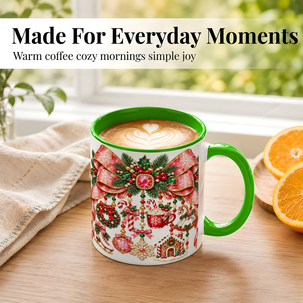#pl[11oz|Green] Christmas Ribbon Coffee Mug, Hanging Ornament Mug, Ceramic Cup