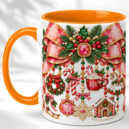 #pl[11oz|Orange] Christmas Ribbon Coffee Mug, Hanging Ornament Mug, Ceramic Cup