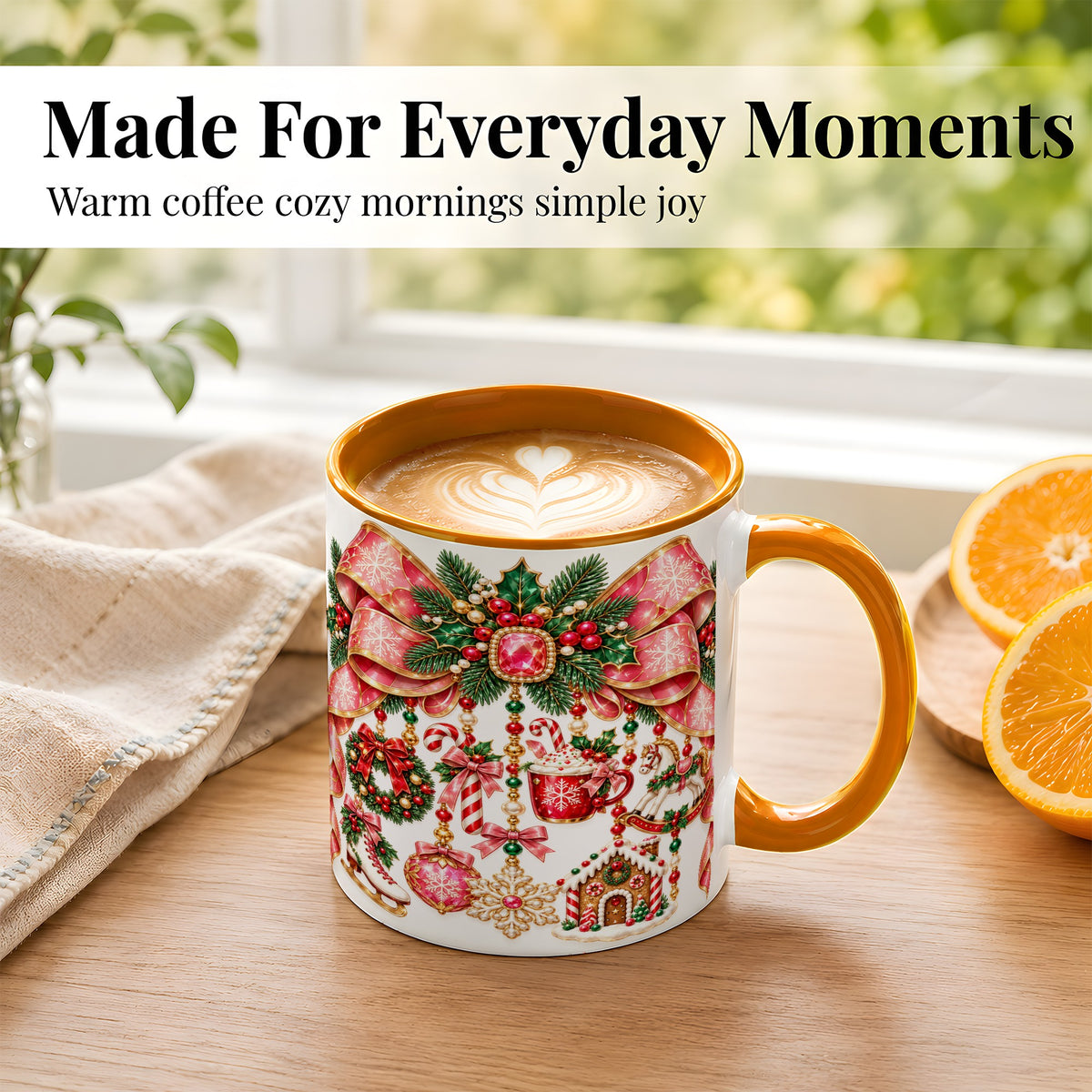 #pl[11oz|Orange] Christmas Ribbon Coffee Mug, Hanging Ornament Mug, Ceramic Cup