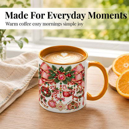 #pl[11oz|Orange] Christmas Ribbon Coffee Mug, Hanging Ornament Mug, Ceramic Cup