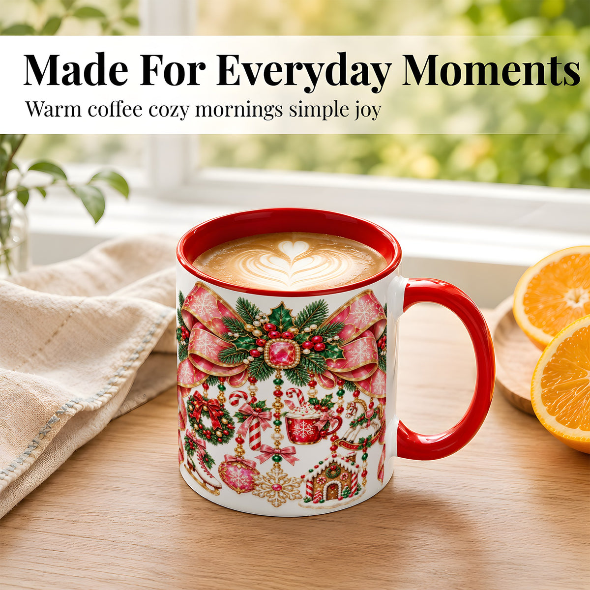 #pl[11oz|Red] Christmas Ribbon Coffee Mug, Hanging Ornament Mug, Ceramic Cup