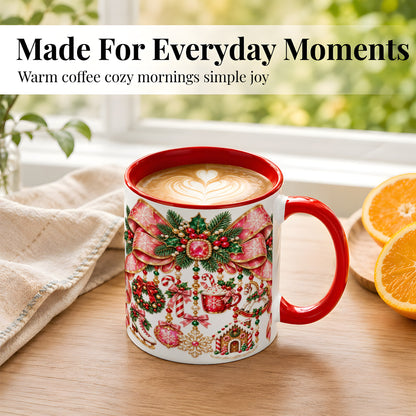 #pl[11oz|Red] Christmas Ribbon Coffee Mug, Hanging Ornament Mug, Ceramic Cup