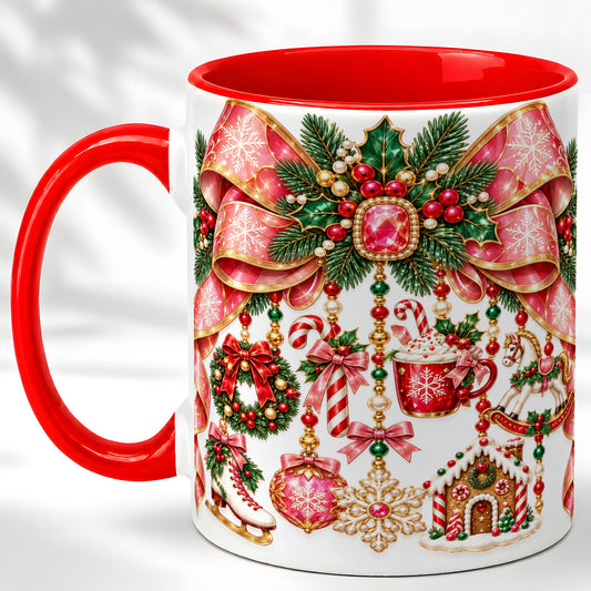 Christmas Ribbon Coffee Mug, Hanging Ornament Mug, Ceramic Cup