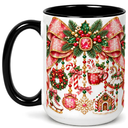 #pl[15oz|Black] Christmas Ribbon Coffee Mug, Hanging Ornament Mug, Ceramic Cup