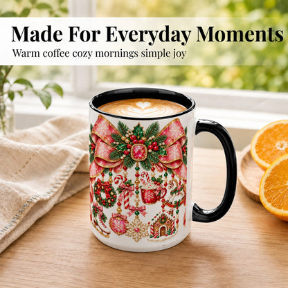 #pl[15oz|Black] Christmas Ribbon Coffee Mug, Hanging Ornament Mug, Ceramic Cup