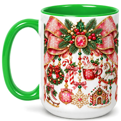 #pl[15oz|Green] Christmas Ribbon Coffee Mug, Hanging Ornament Mug, Ceramic Cup