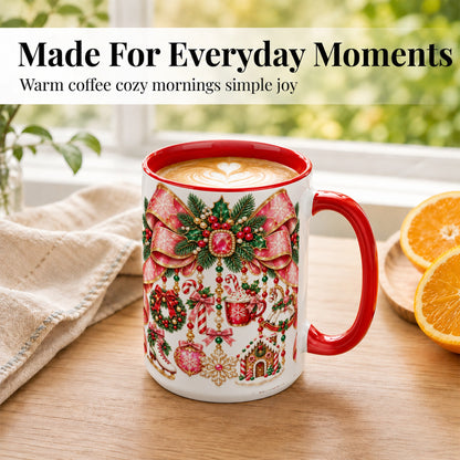 #pl[15oz|Red] Christmas Ribbon Coffee Mug, Hanging Ornament Mug, Ceramic Cup