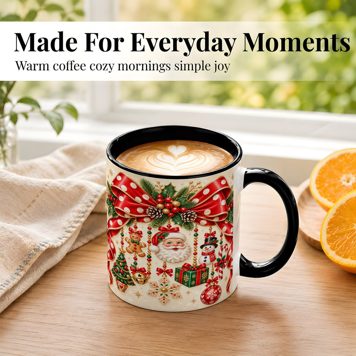#pl[11oz|Black] Christmas Polka Dot Coffee Mug, Santa Holiday Mug, Ceramic Cup