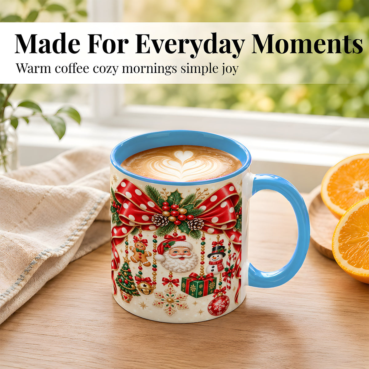#pl[11oz|Blue] Christmas Polka Dot Coffee Mug, Santa Holiday Mug, Ceramic Cup
