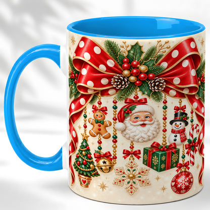#pl[11oz|Blue] Christmas Polka Dot Coffee Mug, Santa Holiday Mug, Ceramic Cup