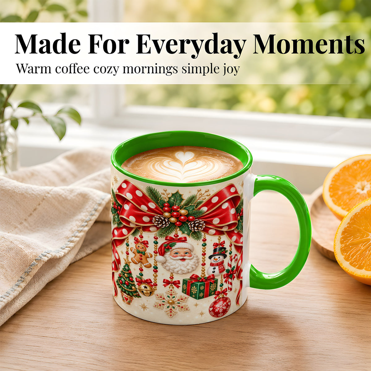 #pl[11oz|Green] Christmas Polka Dot Coffee Mug, Santa Holiday Mug, Ceramic Cup