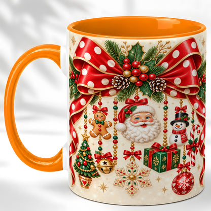 #pl[11oz|Orange] Christmas Polka Dot Coffee Mug, Santa Holiday Mug, Ceramic Cup