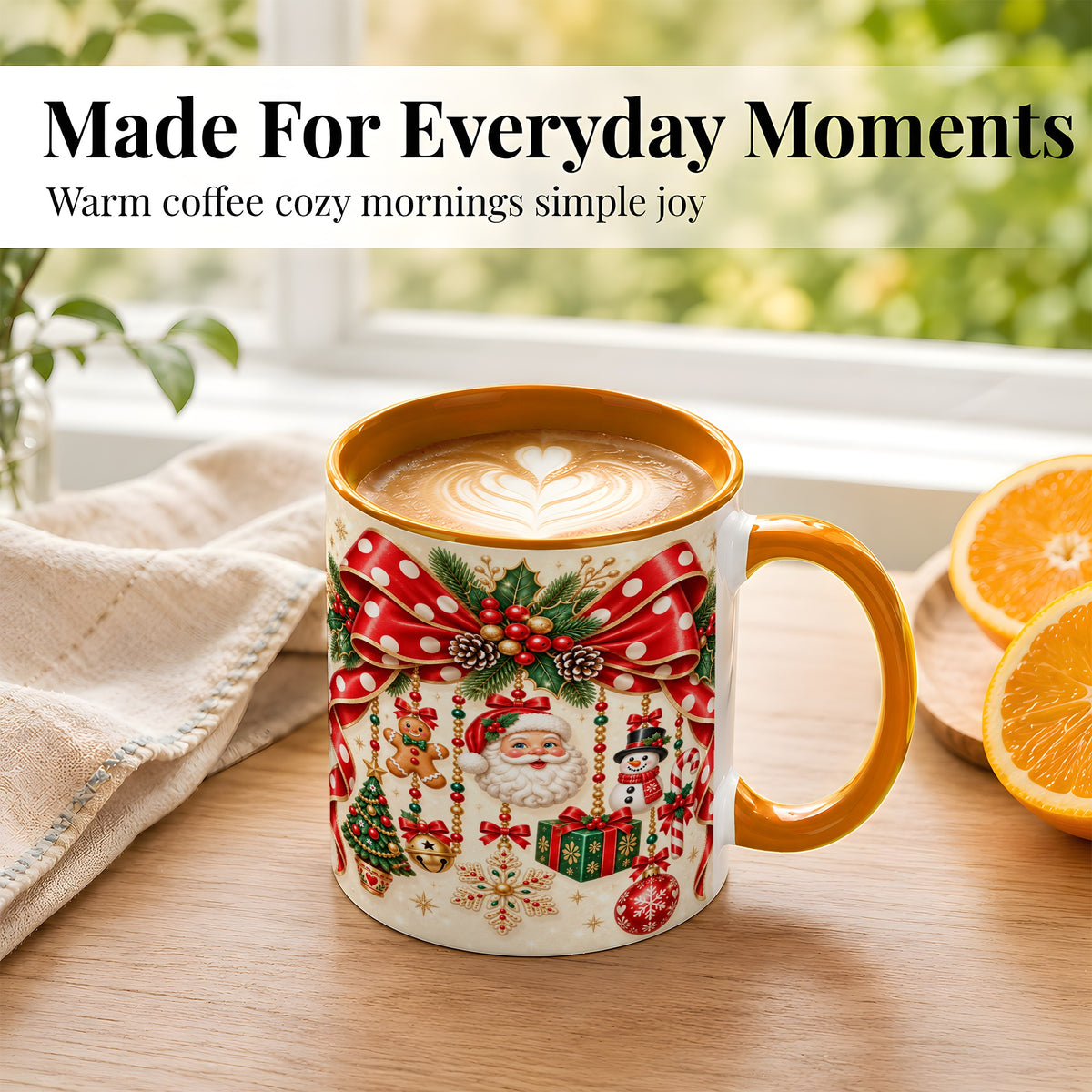 #pl[11oz|Orange] Christmas Polka Dot Coffee Mug, Santa Holiday Mug, Ceramic Cup