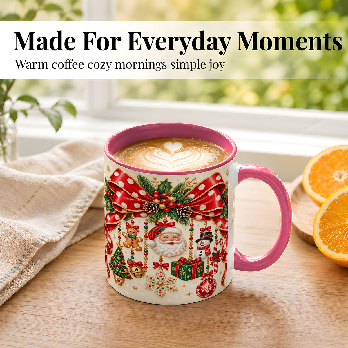 #pl[11oz|Pink] Christmas Polka Dot Coffee Mug, Santa Holiday Mug, Ceramic Cup