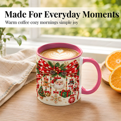 #pl[11oz|Pink] Christmas Polka Dot Coffee Mug, Santa Holiday Mug, Ceramic Cup