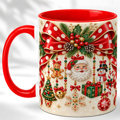 Christmas Polka Dot Coffee Mug, Santa Holiday Mug, Ceramic Cup