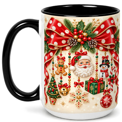 #pl[15oz|Black] Christmas Polka Dot Coffee Mug, Santa Holiday Mug, Ceramic Cup