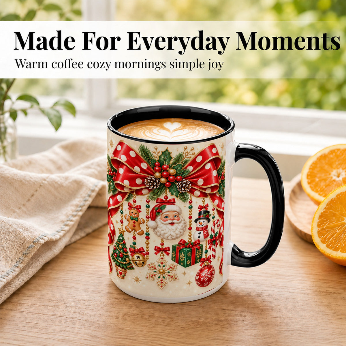 #pl[15oz|Black] Christmas Polka Dot Coffee Mug, Santa Holiday Mug, Ceramic Cup
